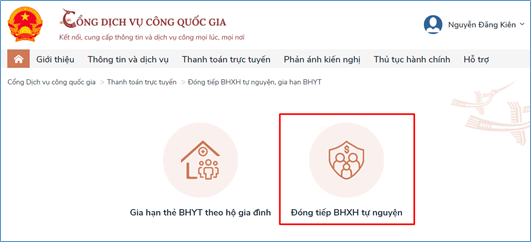 Hướng dẫn đóng BHXH tự nguyện, gia hạn thẻ BHYT theo hộ gia đình trên Cổng DVC Quốc gia