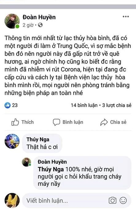 Hòa Bình: Xử phạt chủ tài khoản facebook đưa thông tin sai sự thật về virus corona