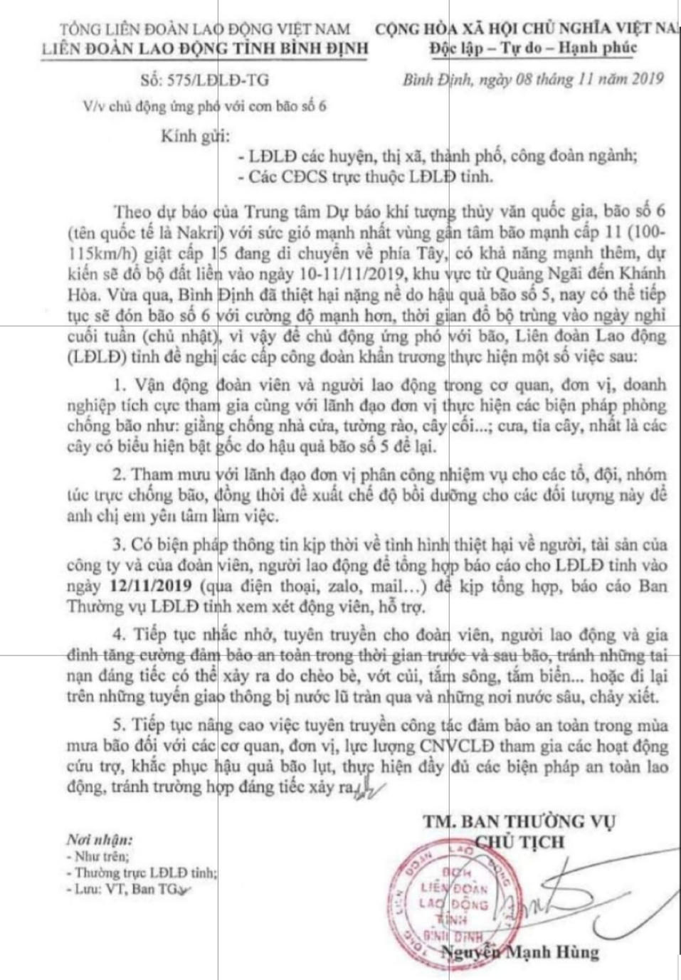 Các cấp Công đoàn khẩn trương ứng phó, hạn chế tổn thất khi có bão cac cap cong doan khan truong ung pho han che ton that khi co bao