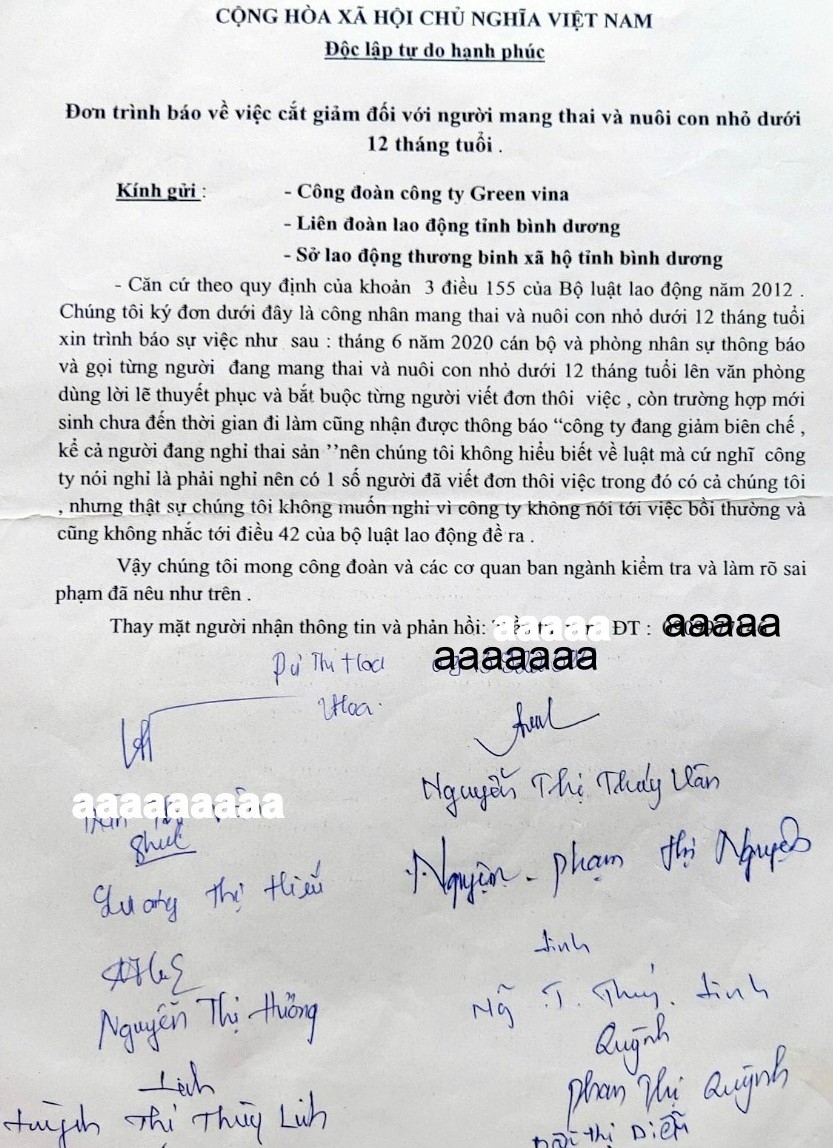 Vụ việc Công ty Green Vina. bài 2/ Bị hai bà bầu tố là ép công nhân phải nghỉ việc Vụ việc Công ty Green Vina. bài 2/ Bị hai bà bầu tố là ép công nhân phải nghỉ việc