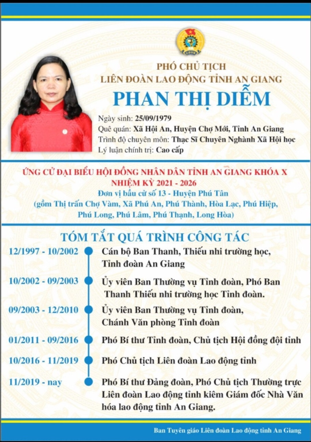 Cán bộ CĐ An Giang ứng cử ĐBQH: Đặc biệt quan tâm bảo vệ phụ nữ và trẻ em Cán bộ CĐ An Giang ứng cử ĐBQH: Đặc biệt quan tâm bảo vệ phụ nữ và trẻ em