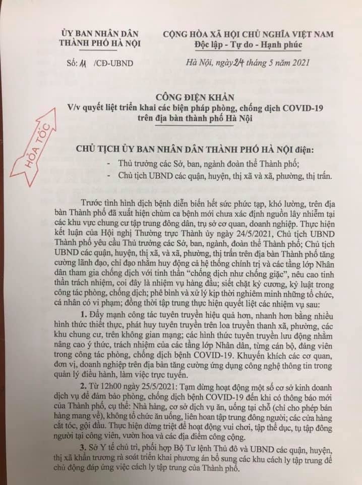 Từ 12h ngày 25/5, Hà Nội tạm dừng hoạt động nhà hàng, cắt tóc, gội đầu Từ 12h ngày 25/5, Hà Nội tạm dừng hoạt động nhà hàng, cắt tóc, gội đầu