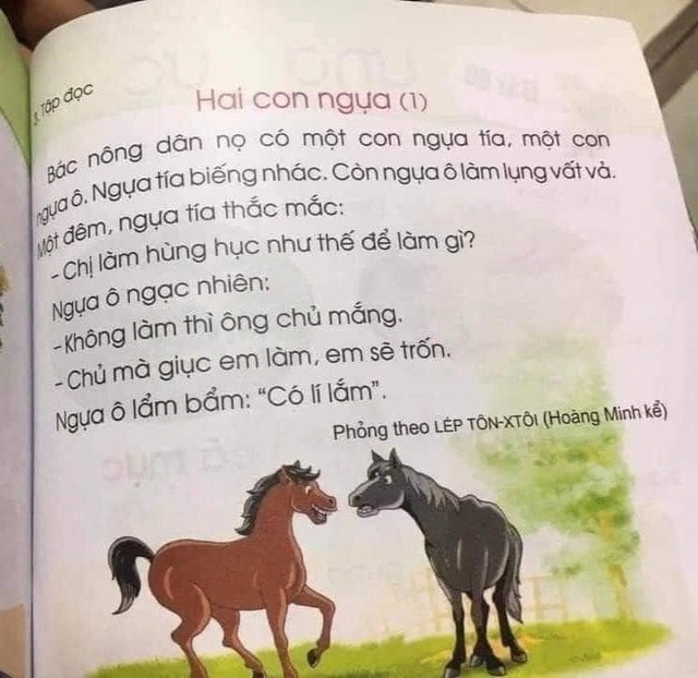 “Hai con ngựa” gây tranh cãi trong sách Tiếng Việt lớp 1 “Hai con ngựa” gây tranh cãi trong sách Tiếng Việt lớp 1