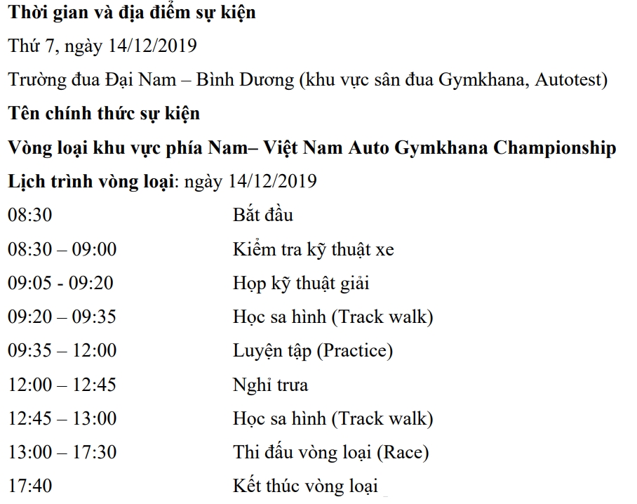 Lịch trình chi tiết vòng loại Auto Gymkhana miền Nam lich trinh chi tiet vong loai auto gymkhana mien nam
