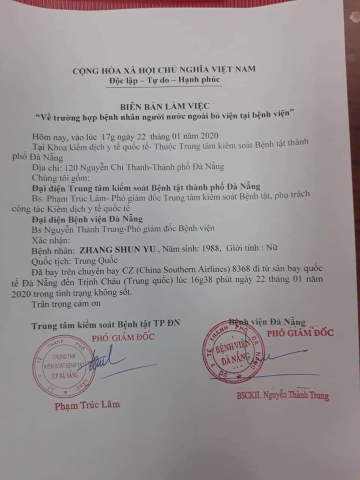 Bệnh viện Đà Nẵng thông tin về bệnh nhân Trung Quốc bỏ trốn khi đang sốt benh vien da nang thong tin ve benh nhan trung quoc bo tron khi dang sot