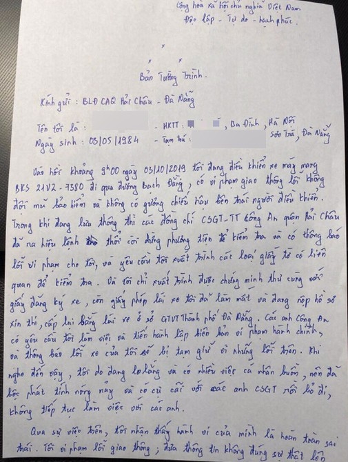 Nam thanh niên vi phạm Luật giao thông, tung clip vu khống công an đã viết thư xin lỗi nam thanh nien vi pham luat giao thong tung clip vu khong cong an da viet thu xin loi