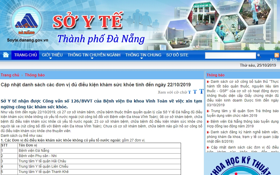 Sở Y tế Đà Nẵng công bố các đơn vị đủ điều kiện khám sức khỏe