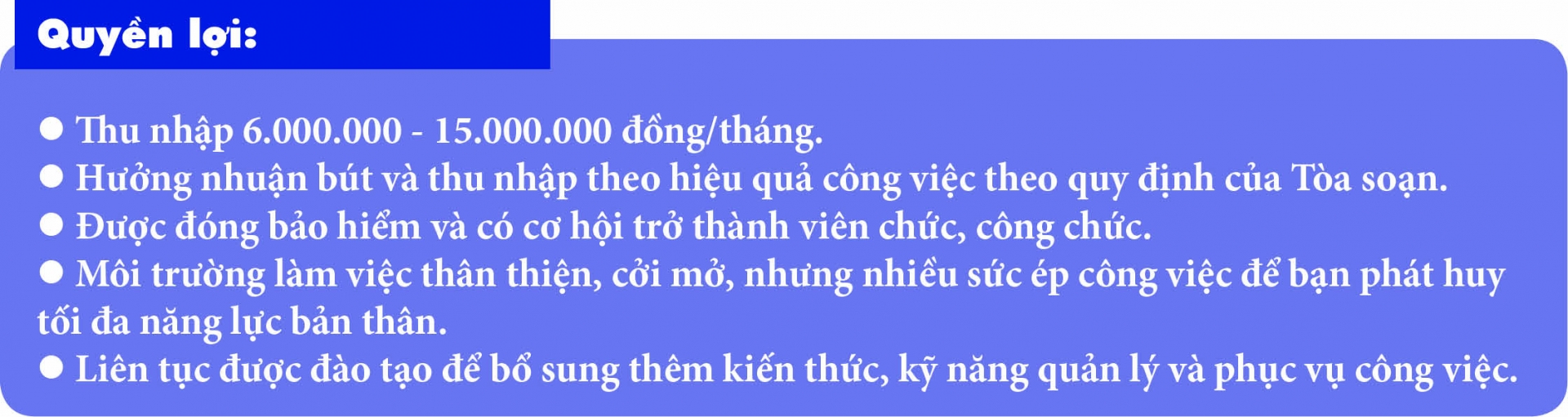 Tạp chí Lao động và Công đoàn tuyển biên tập viên, phóng viên, kỹ thuật viên