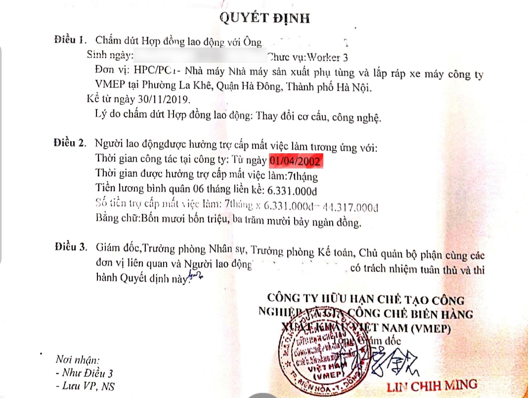 Vụ 149 công nhân VMEP “đột nhiên” bị sa thải: Nhập nhằng hợp đồng lao động! sau hop dong thu viec vmep chi thoa thuan mieng voi cong nhan tu 1 2 nam