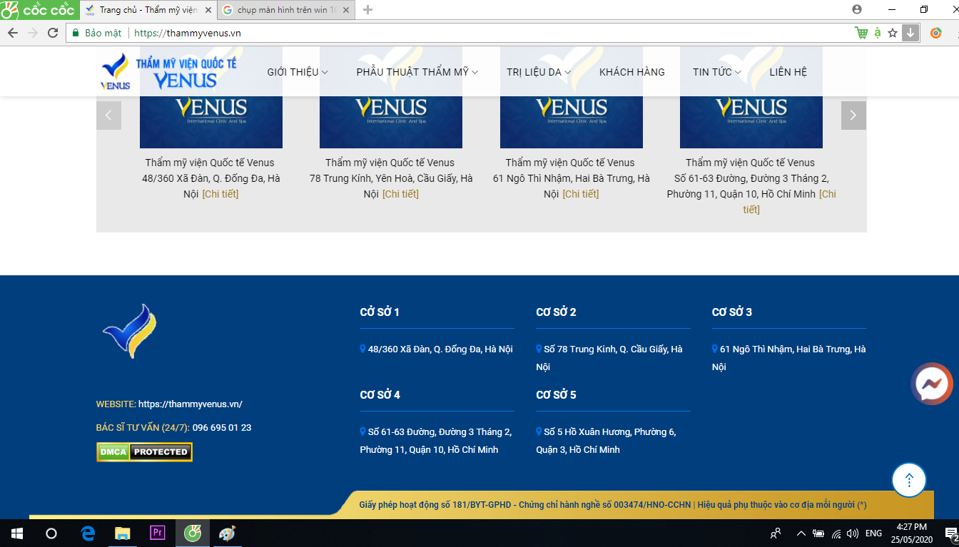 website cua tham my vien quoc te venus da ngung hoat dong