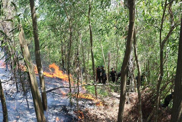 Lại cháy rừng ở Nghệ An, Trung đoàn Cảnh sát cơ động cùng tham gia dập lửa