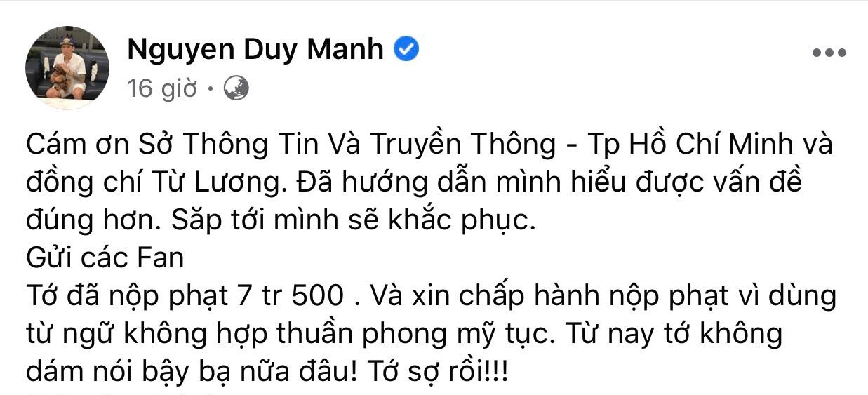Ca sỹ Duy Mạnh đã bị phạt vì hành vi gì? ca sy duy manh da bi phat vi hanh vi gi