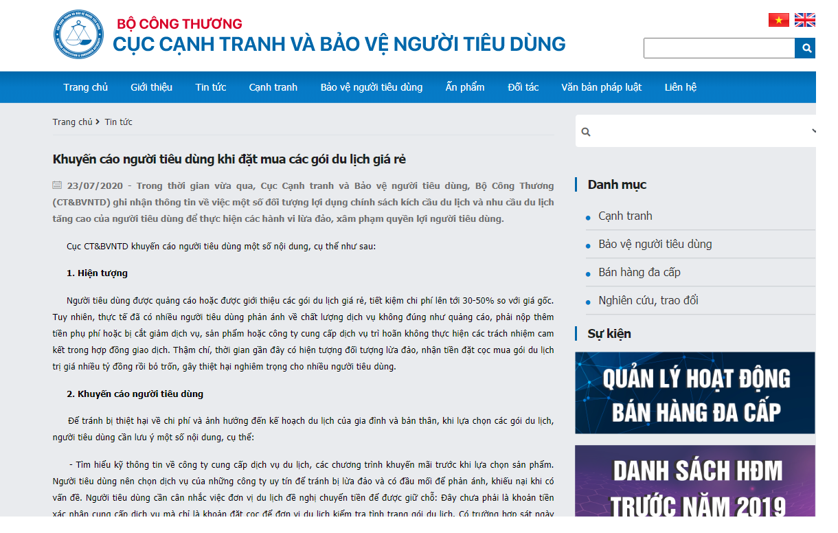 canh bao nguoi tieu dung khi dat mua cac goi du lich gia re tren mang