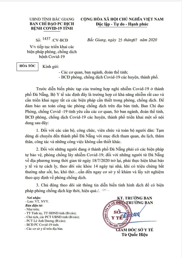 Bắc Giang yêu cầu người dân về từ Đà Nẵng tự cách ly 14 ngày bac giang yeu cau nguoi dan ve tu da nang tu cach ly 14 ngay