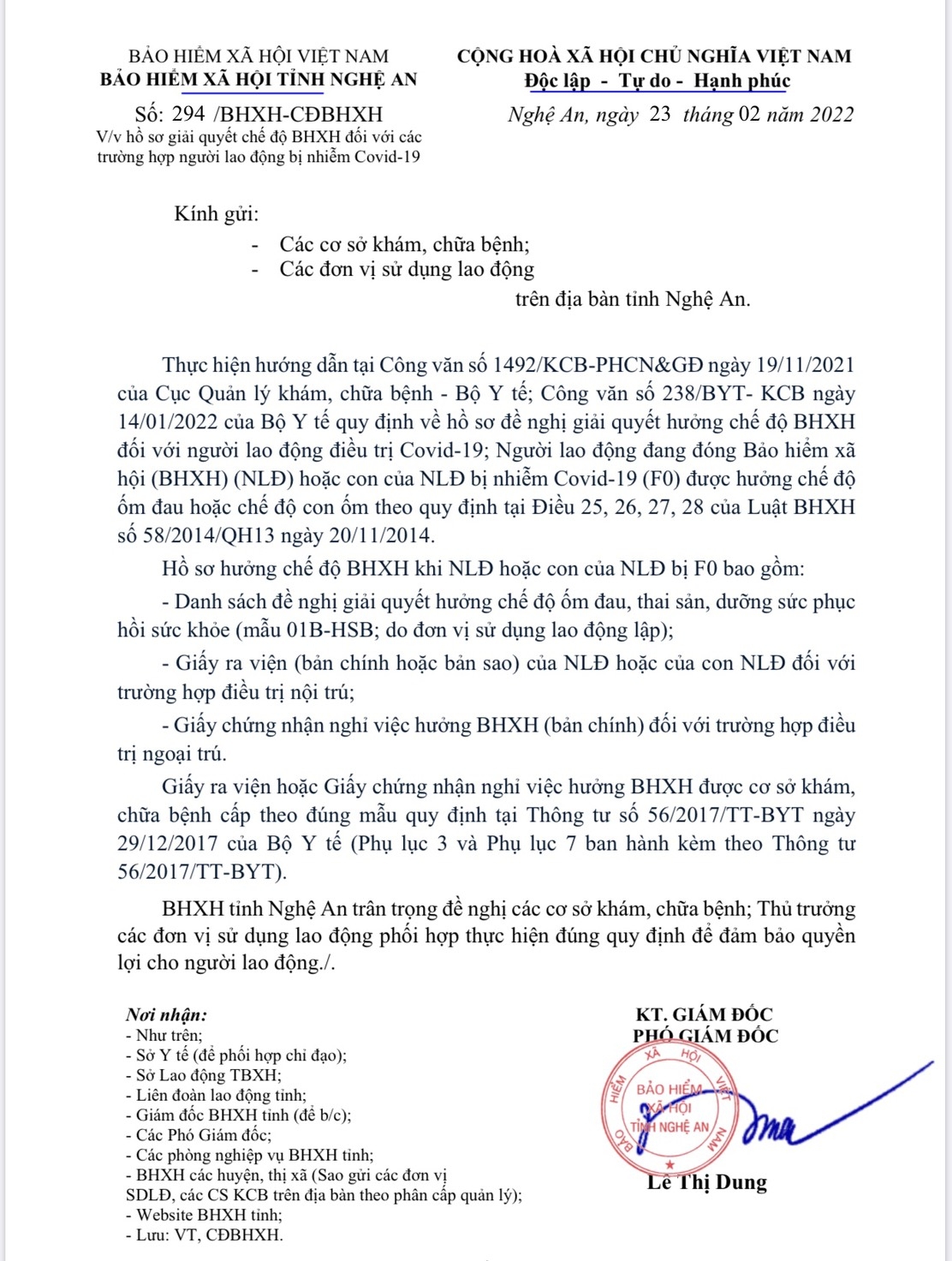 BHXH Nghệ An hướng dẫn giải quyết chế độ BHXH đối với NLĐ mắc Covid-19 BHXH tỉnh Nghệ An hướng dẫn giải quyết chế độ BHXH đối với NLĐ mắc Covid-19