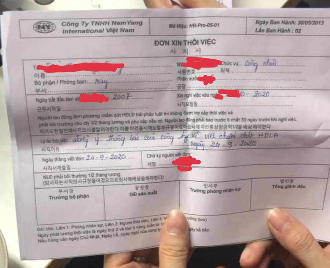 Công nhân Công ty Namyang đồng ý chấm dứt hợp đồng lao động Công nhân Công ty Namyang đồng ý chấm dứt hợp đồng lao động