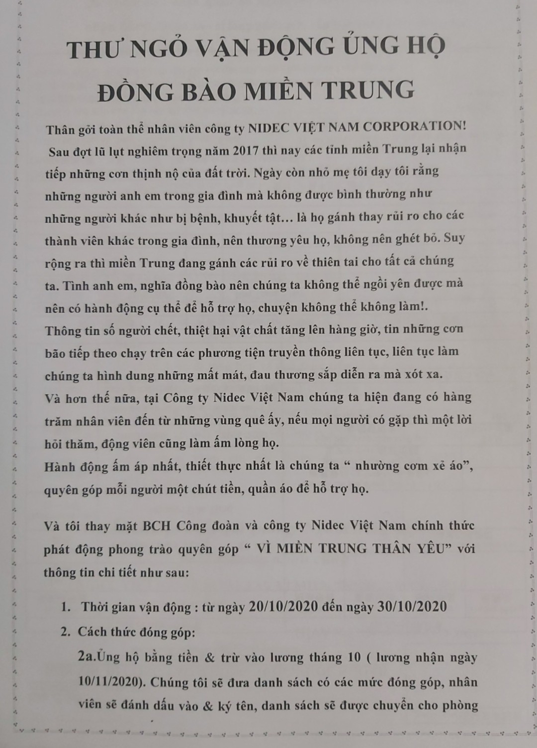 Nghĩa tình công nhân, tương thân tương ái ủng hộ đồng bào lũ lụt miền Trung