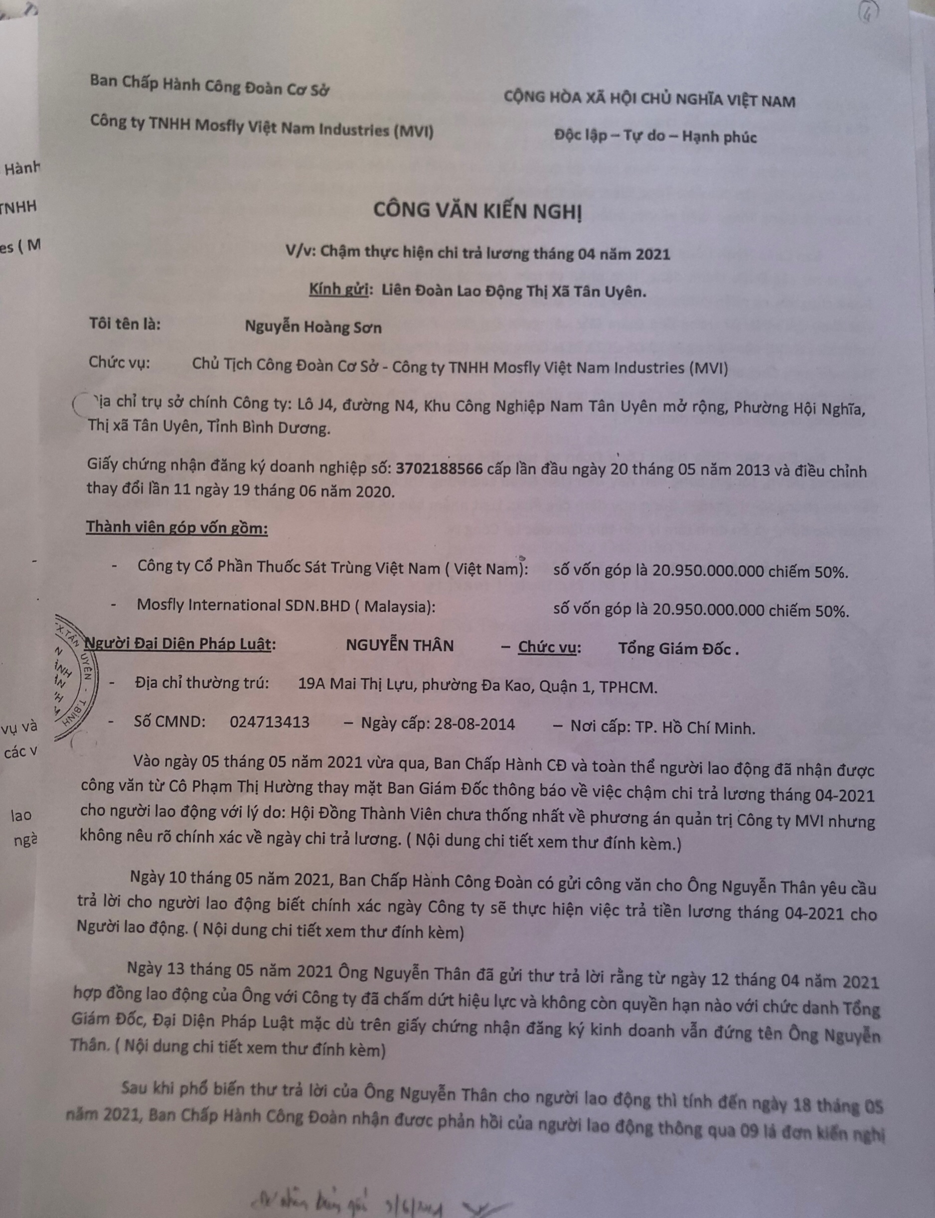 Công đoàn Công MVI đồng hành cùng người lao động bị nợ lương Công đoàn Công MVI đồng hành cùng người lao động bị nợ lương