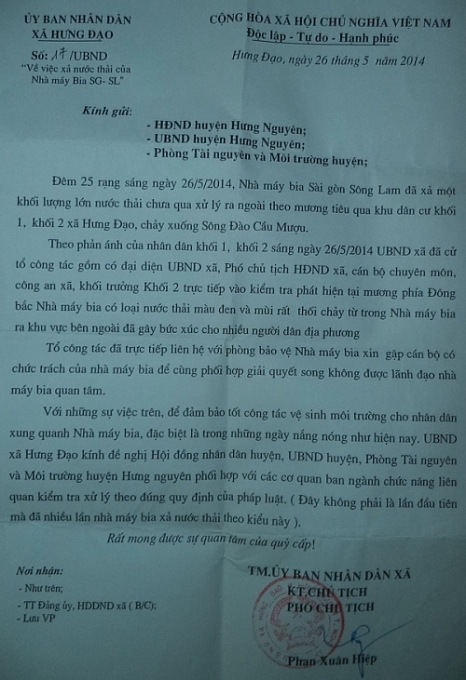 Xác minh đường ống cạnh nhà máy bia xả thải trực tiếp ra môi trường xac minh duong ong canh nha may bia xa thai truc tiep ra moi truong