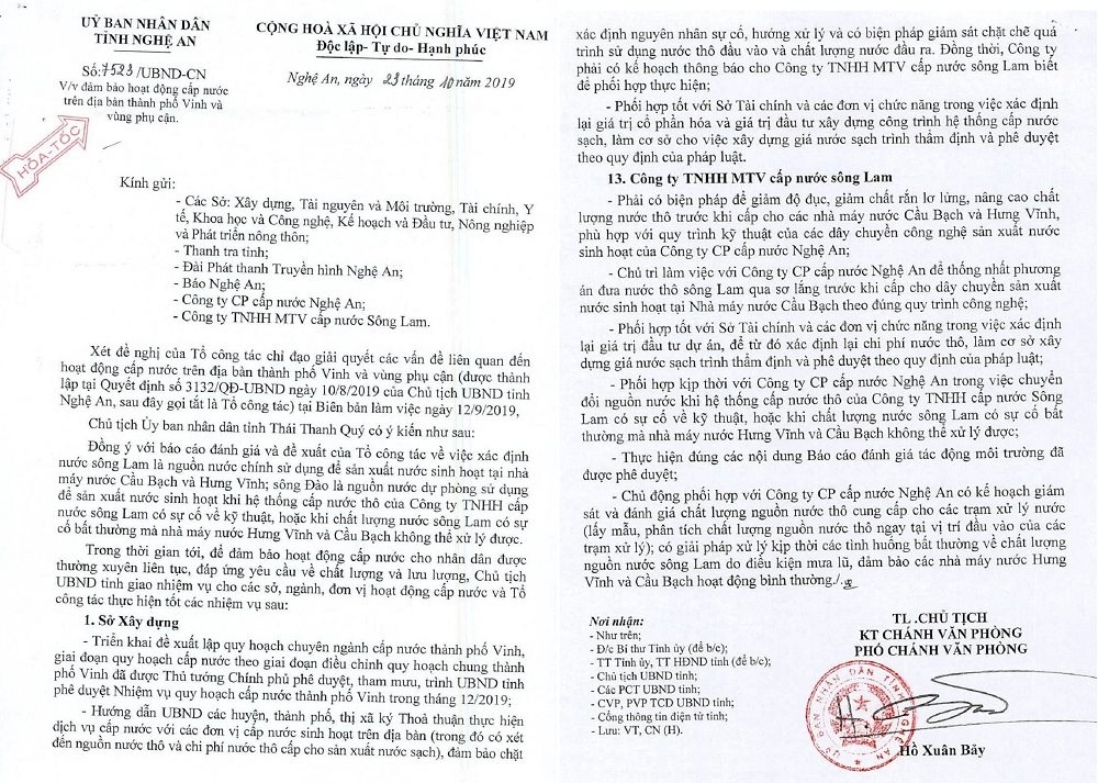 Nghệ An tăng cường quản lý hoạt động cấp nước địa bàn Thành phố Vinh
