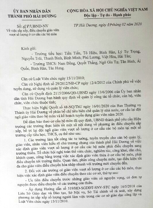 Hải Dương: Khó hiểu chuyện gấp rút luân chuyển giáo viên tại Thành phố Hải Dương hai duong kho hieu chuyen gap rut luan chuyen giao vien tai thanh pho hai duong