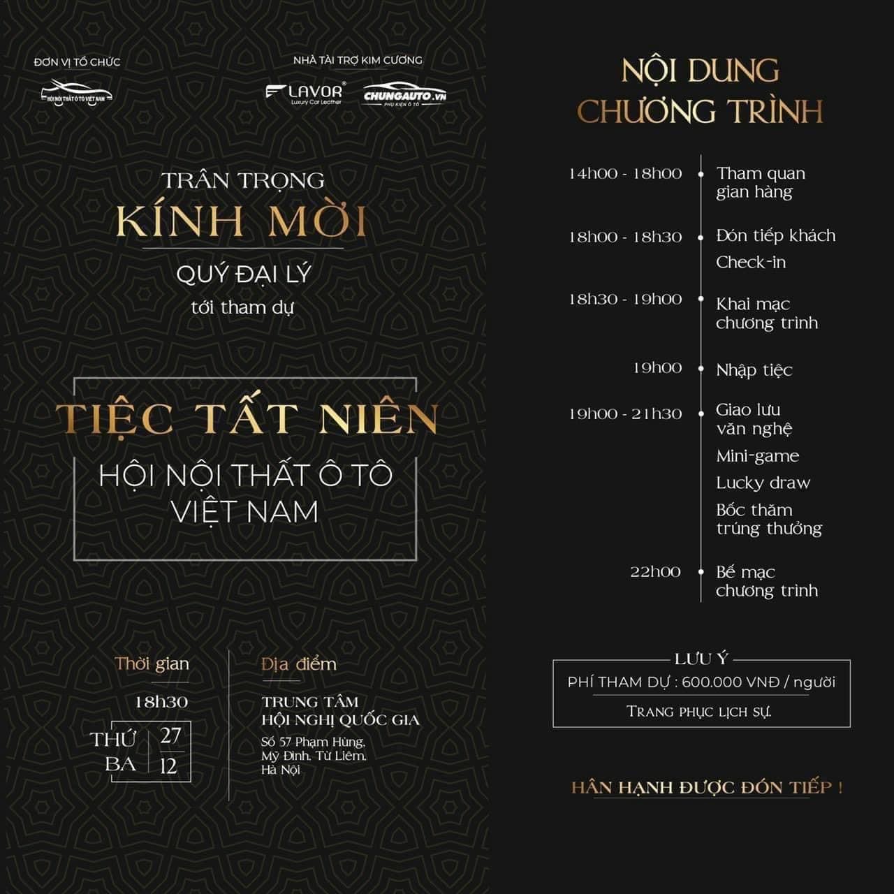 Tiệc Tất niên Hội Nội thất ô tô Việt Nam dự kiến thu hút hơn 1.000 người tham dự Tiệc Tất niên Hội Nội thất ô tô Việt Nam dự kiến thu hút hơn 1.000 người tham dự