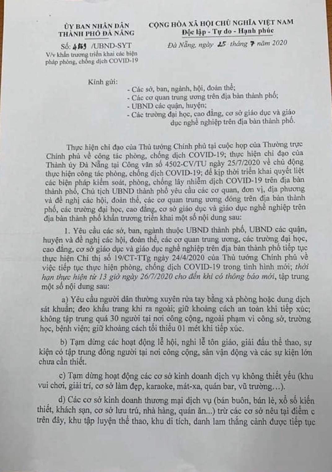 da nang tam dung cac hoat dong khong thiet yeu tu 13h ngay 267