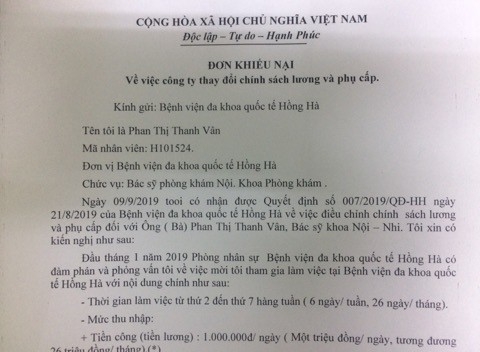 Bác sỹ khiếu nại bệnh viện đa khoa Hồng Hà vì tự ý thay đổi cam kết