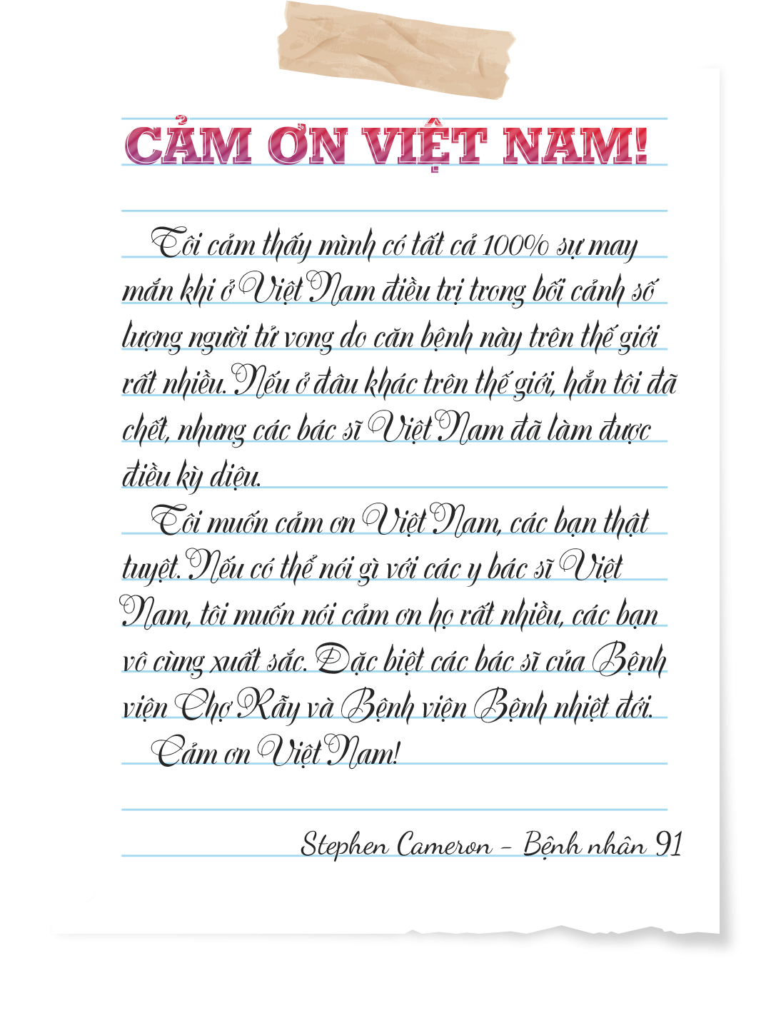 Bệnh nhân 91: Từ tận đáy lòng, tôi thực sự biết ơn Việt Nam! benh nhan 91 tu tan day long toi thuc su biet on viet nam