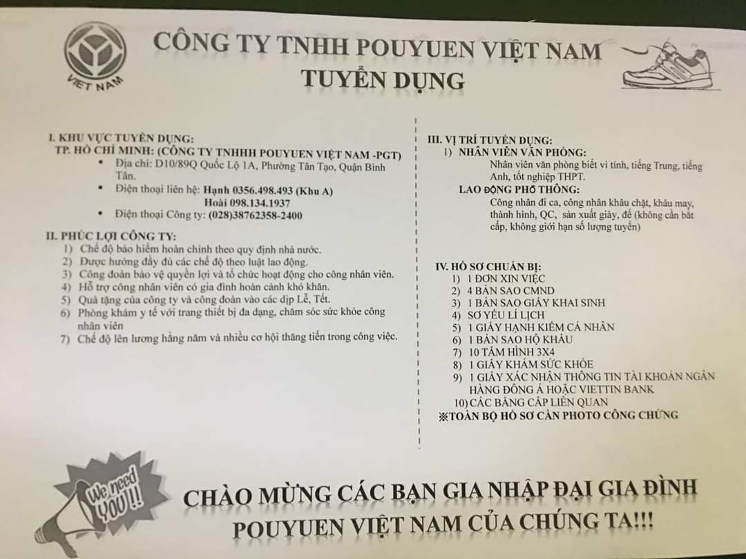 Hàng làm không kịp, PouYuen Việt Nam tuyển 2.000 công nhân chính thức Hàng làm không kịp, PouYuen Việt Nam tuyển 2.000 công nhân chính thức