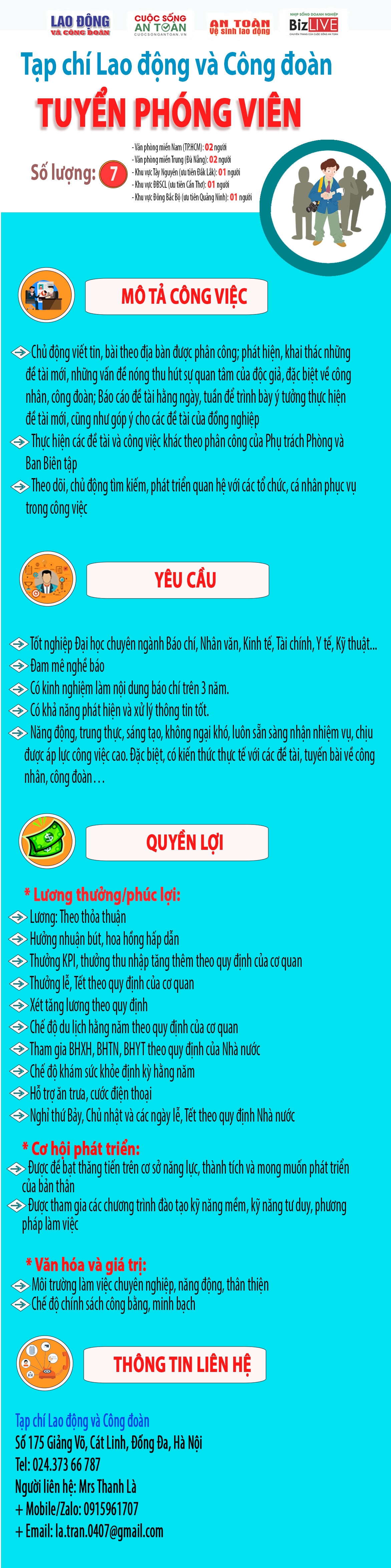 Tạp chí Lao động và Công đoàn tuyển phóng viên