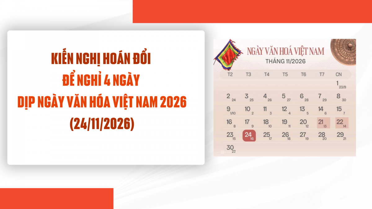 Kiến nghị hoán đổi để nghỉ 4 ngày dịp Ngày Văn hóa Việt Nam 2026 (24/11/2026)
