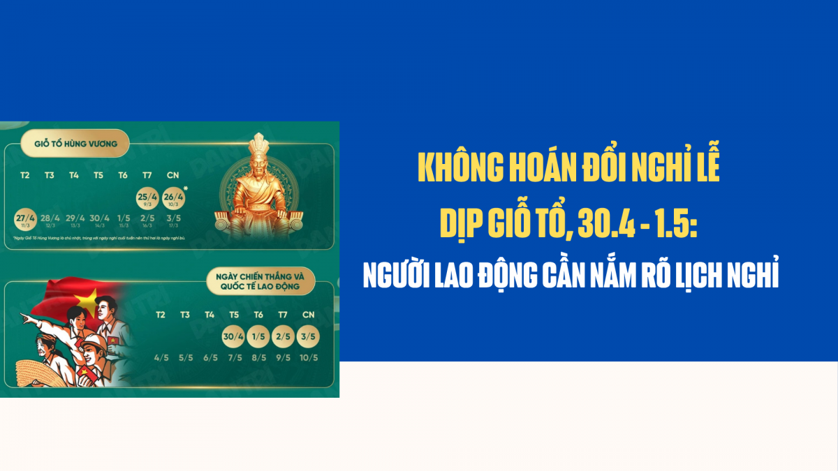 Không hoán đổi nghỉ lễ dịp Giỗ Tổ, 30.4 - 1.5: Người lao động cần nắm rõ lịch nghỉ